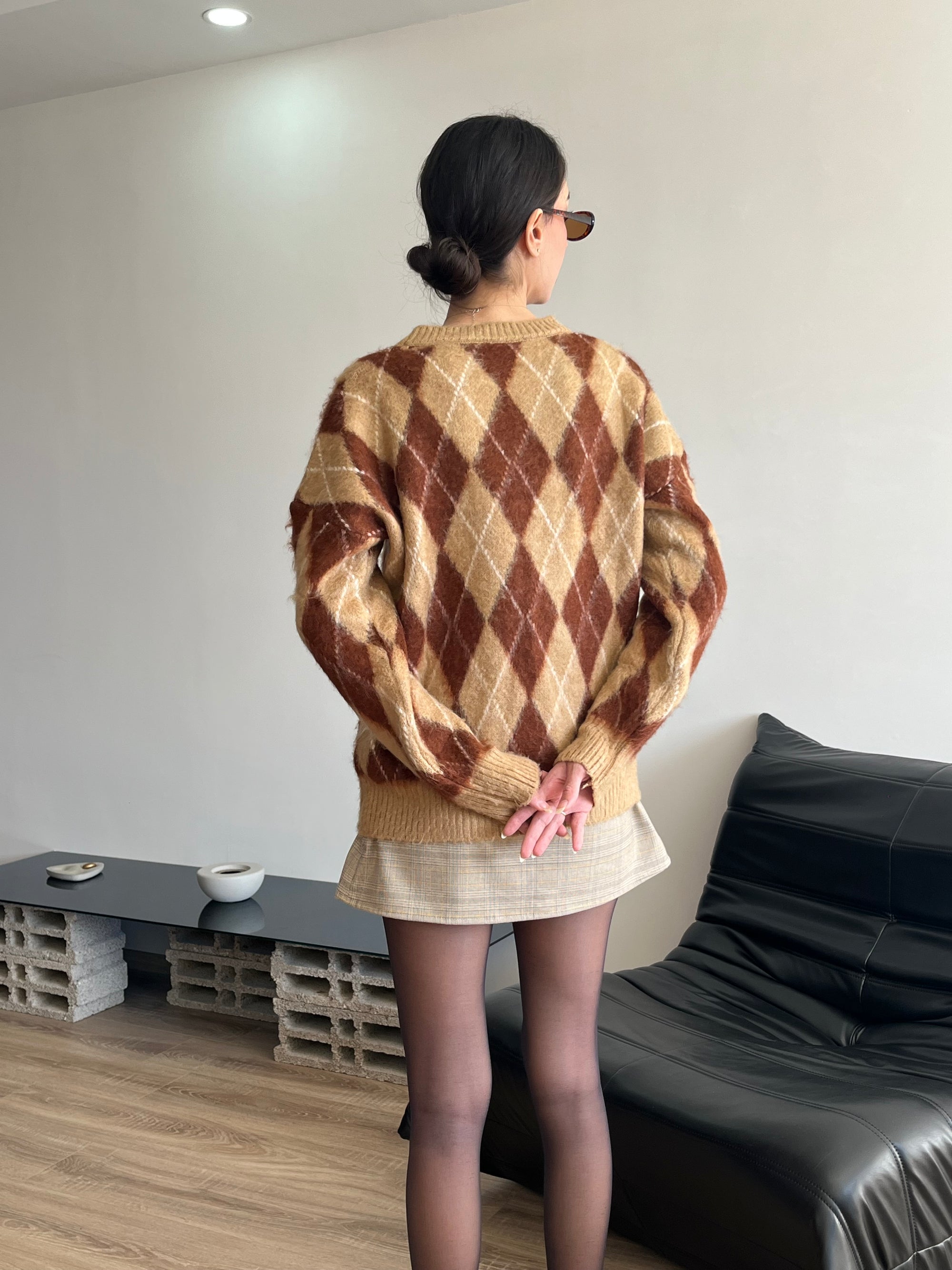 Baklava Desen sakallı Oversize Kazak (Kahverengi)