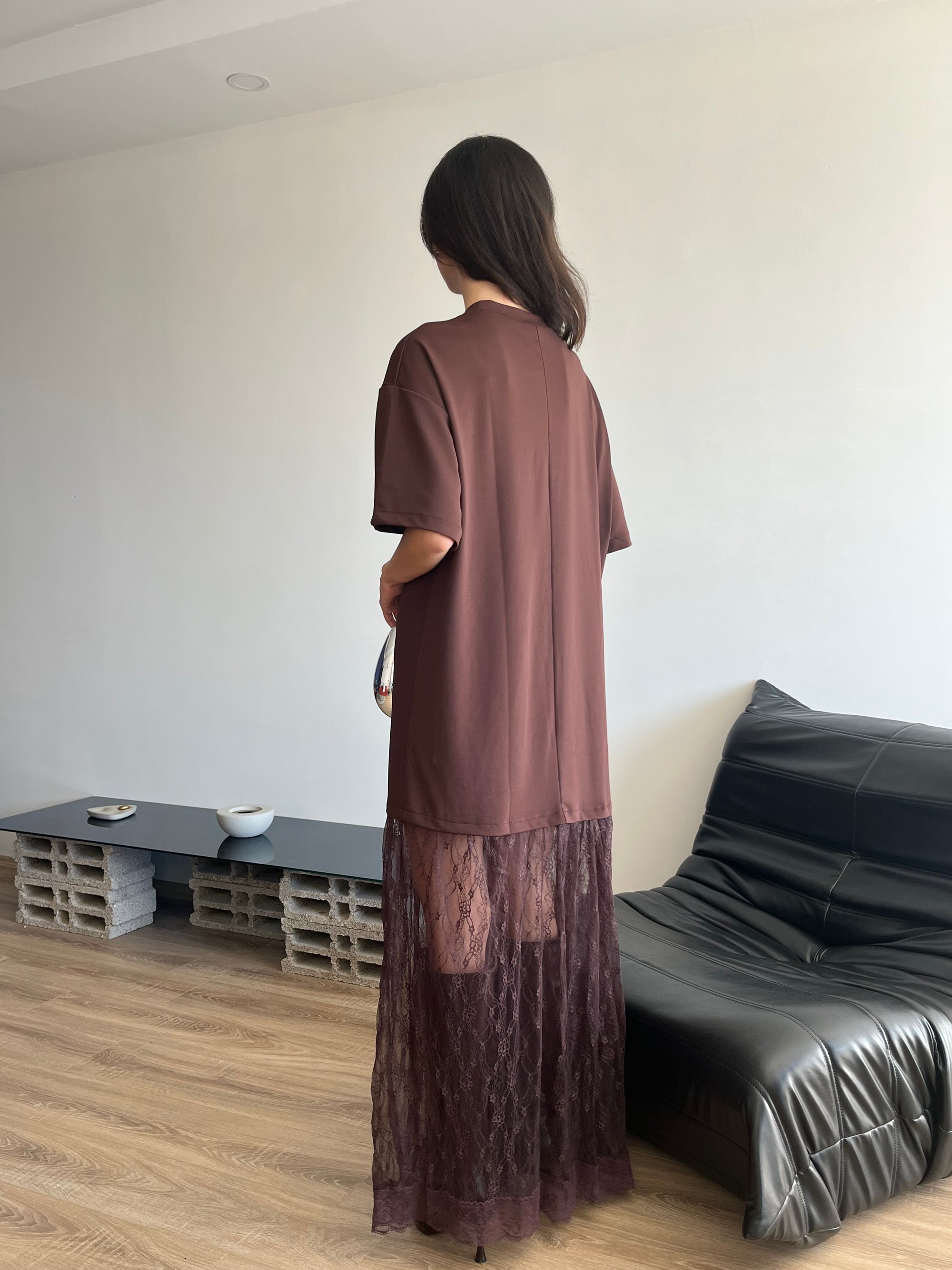 Dantel Garnili Oversize Elbise (kahverengi)