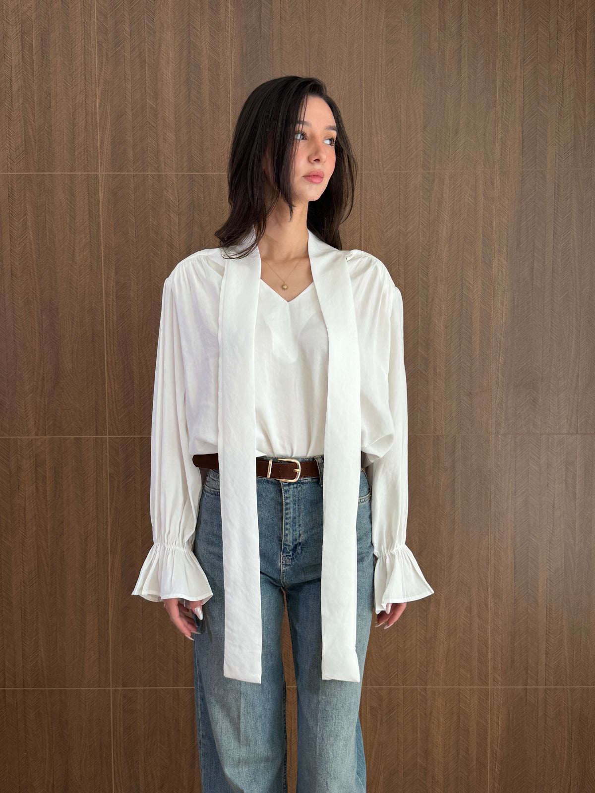 Fularlı Modal Bluz (Beyaz)