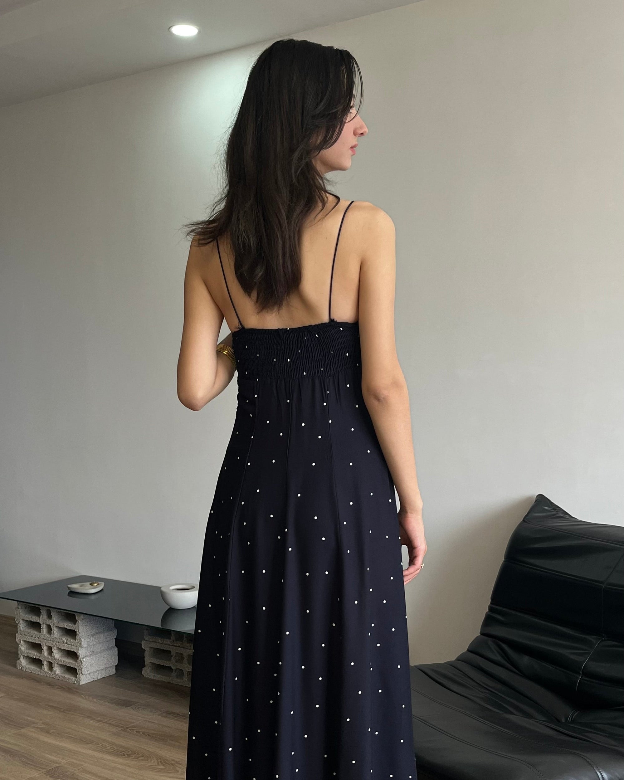Puantiyeli Askılı Elbise (Lacivert)