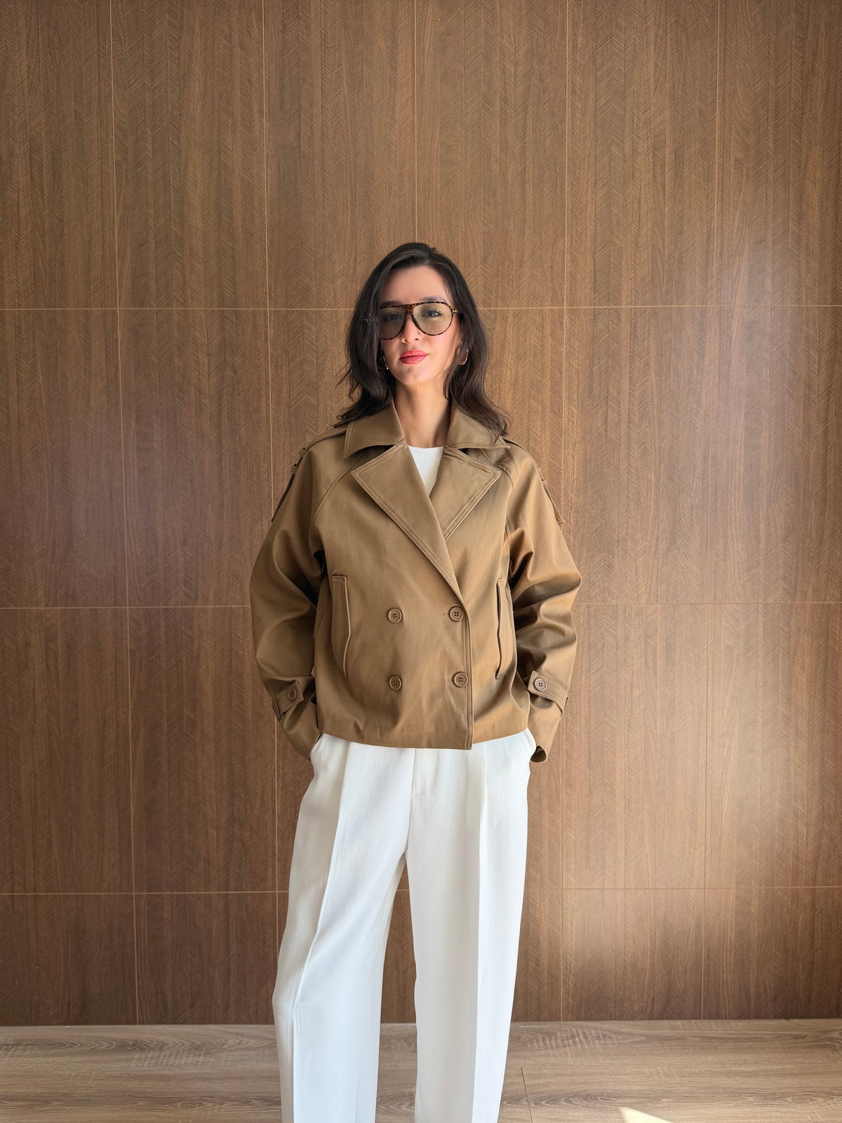 Premium Kruvaze Crop Trençkot
