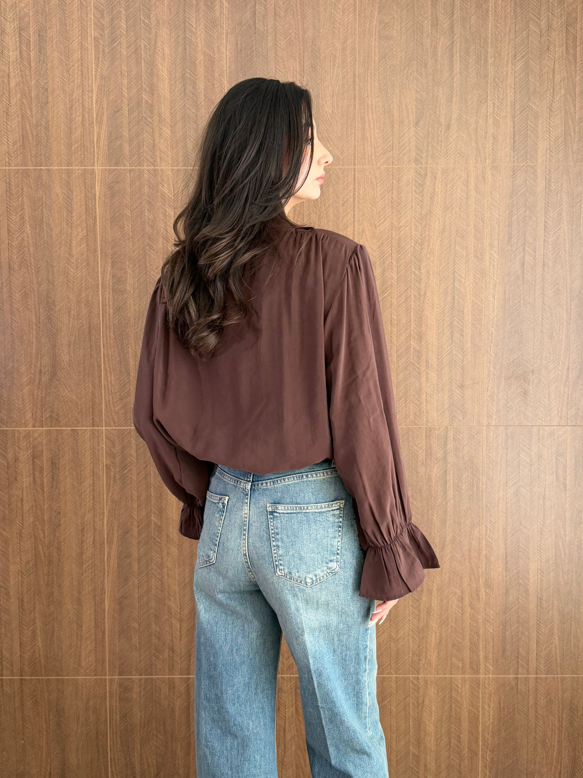 Fularlı Modal Bluz (Kahverengi)