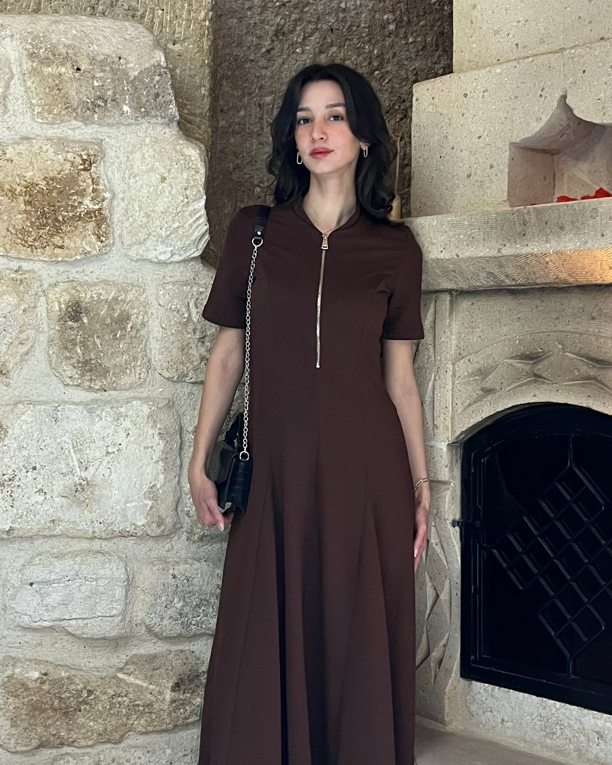 Premium Fermuarlı Elbise (kahverengi)