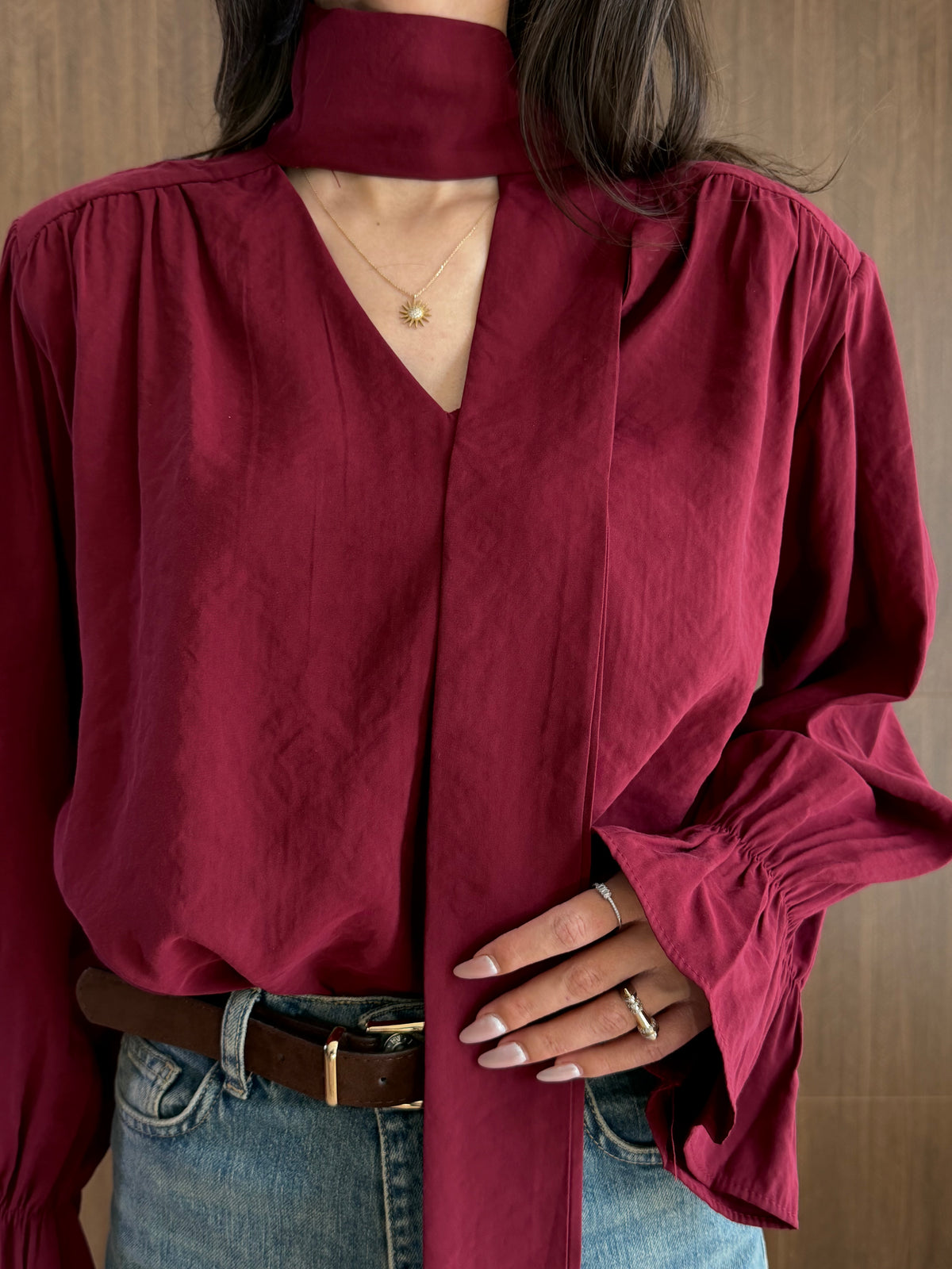 Fularlı Modal Bluz (Bordo)
