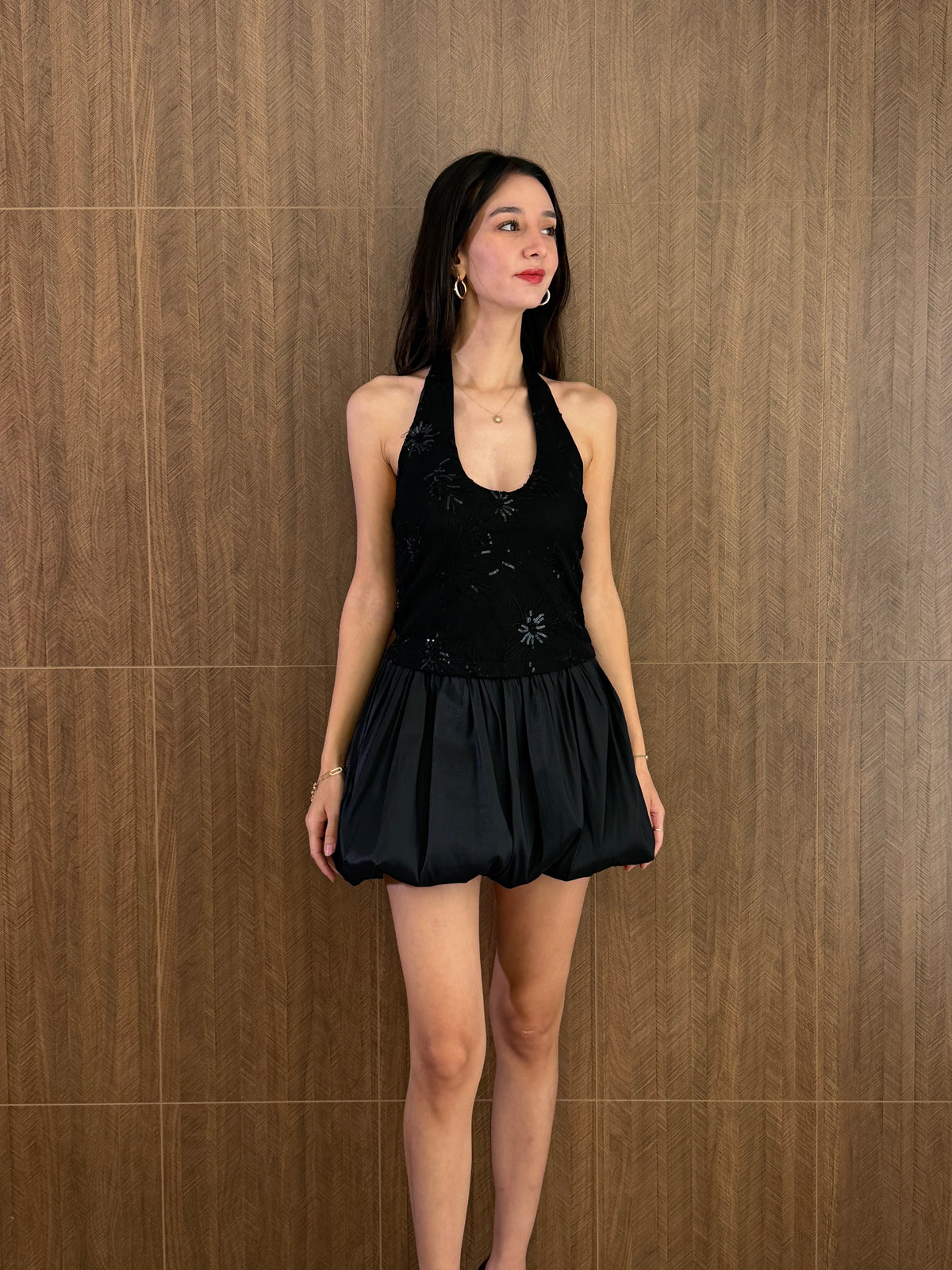 Halter Yala Crop Bluz (Siyah)