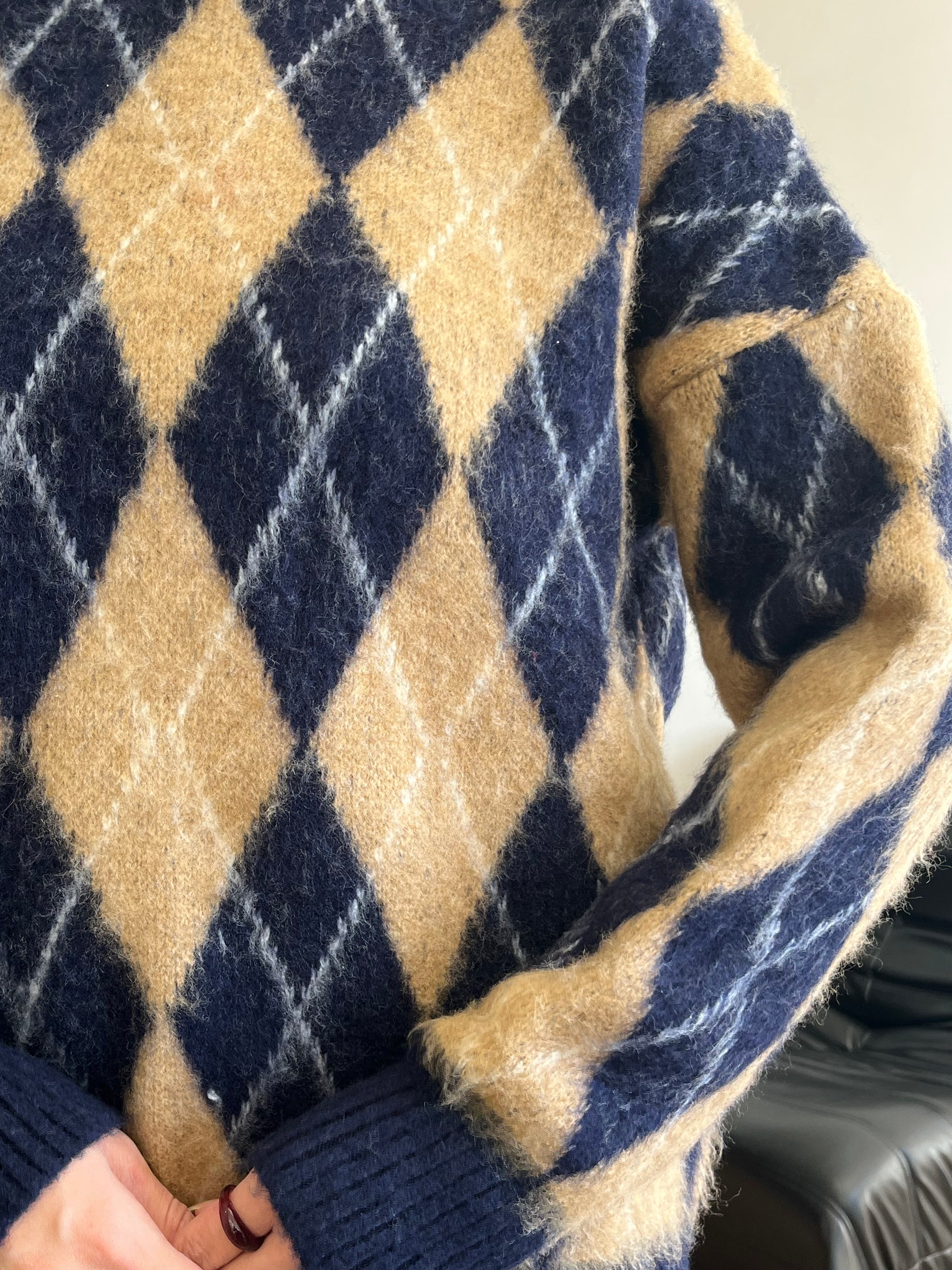 Baklava Desen Oversize Kazak (Lacivert)