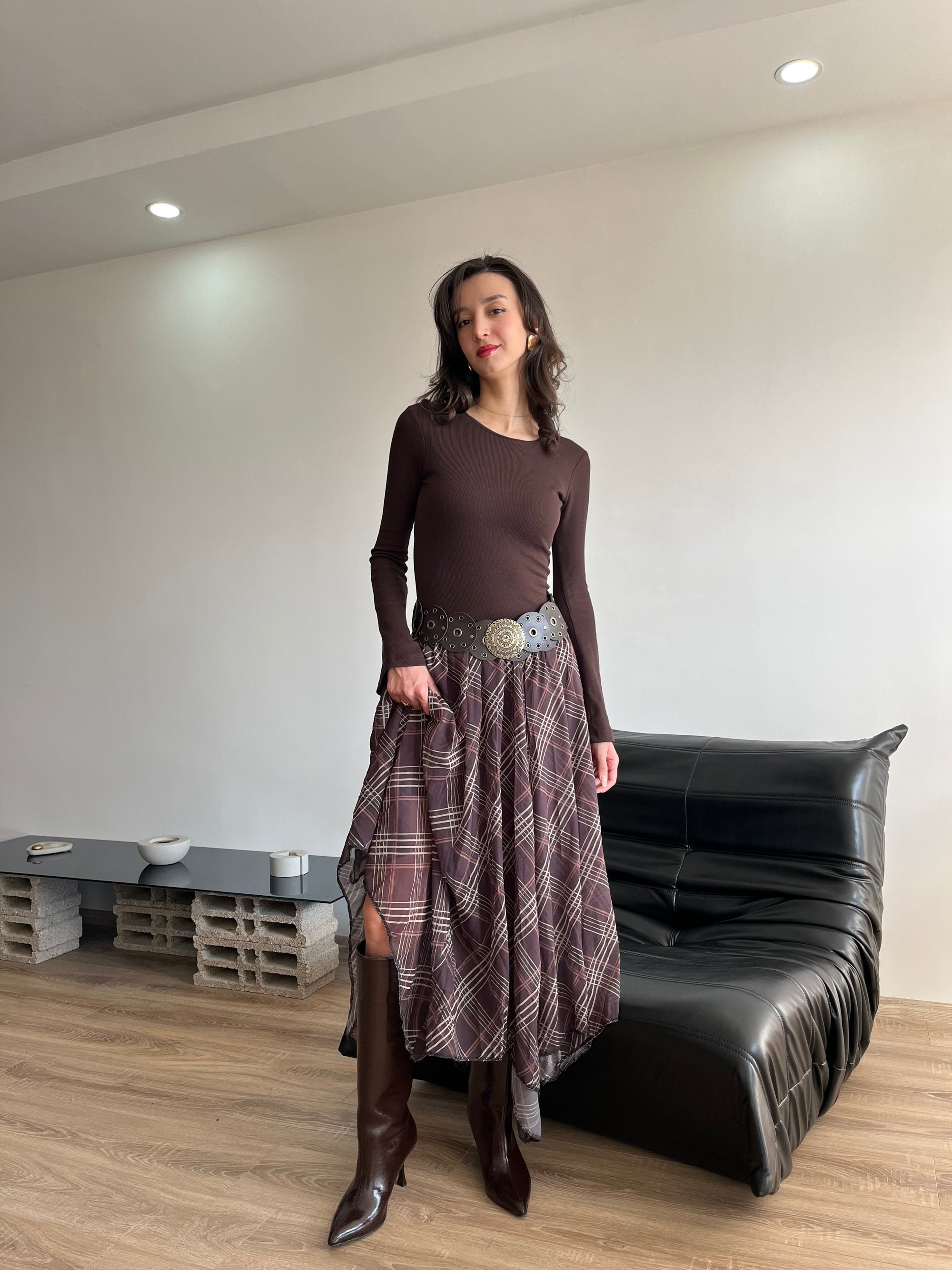 Şifon Asimetrik Etek (kahverengi)