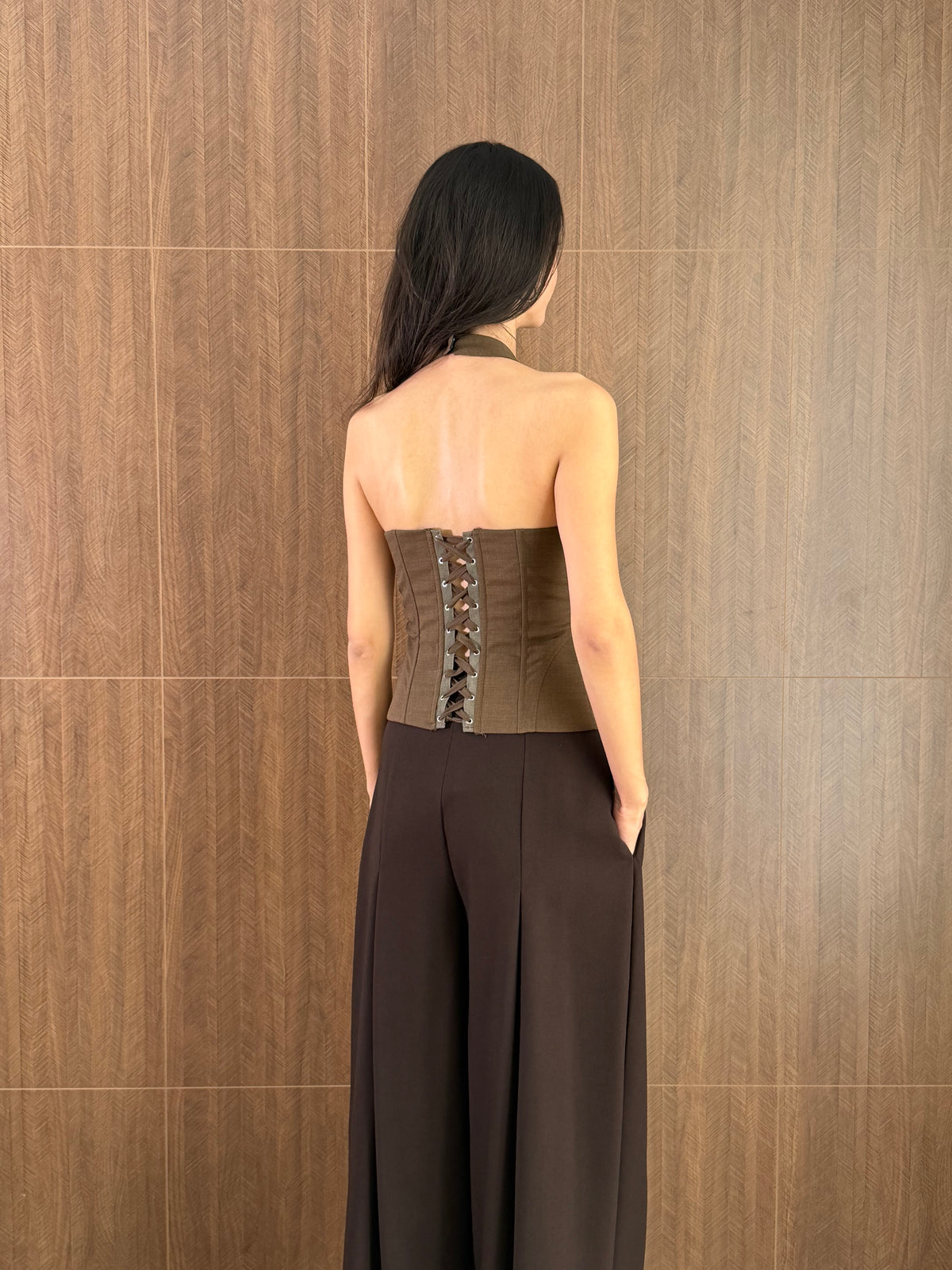 Fermuarlı Korse Bluz (Haki)