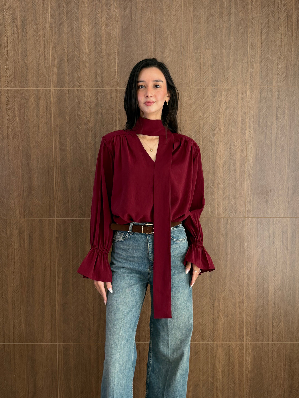 Fularlı Modal Bluz (Bordo)