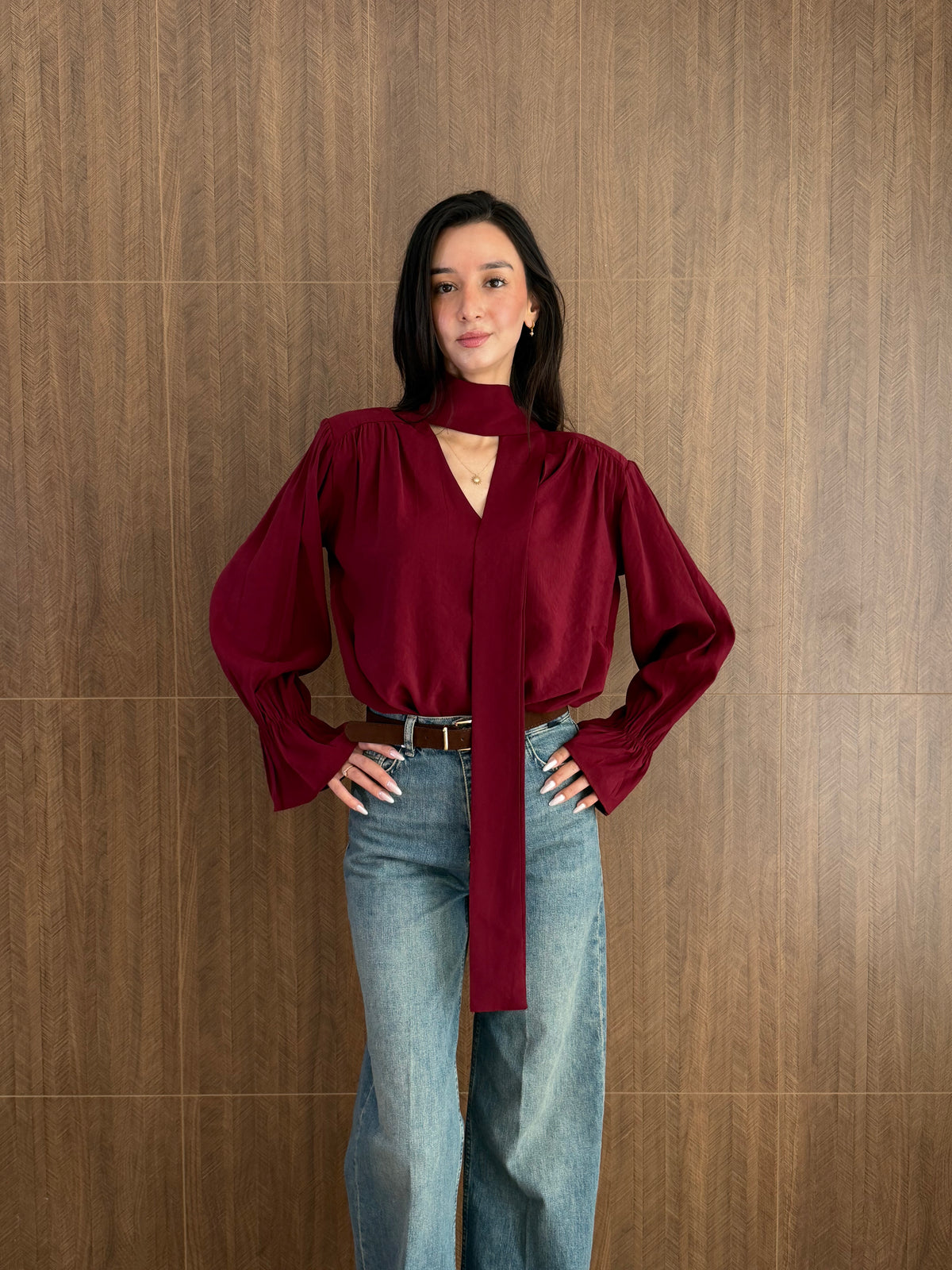 Fularlı Modal Bluz (Bordo)