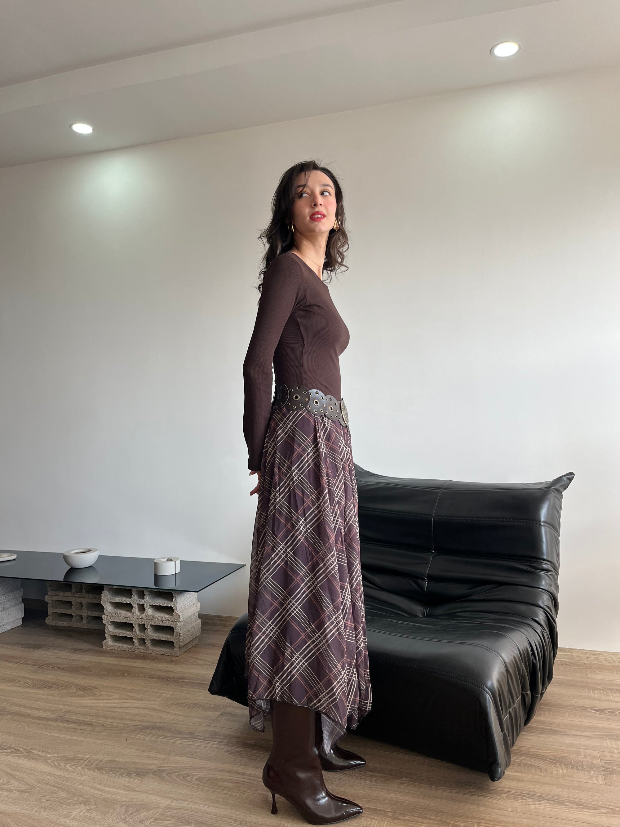 Şifon Asimetrik Etek (kahverengi)