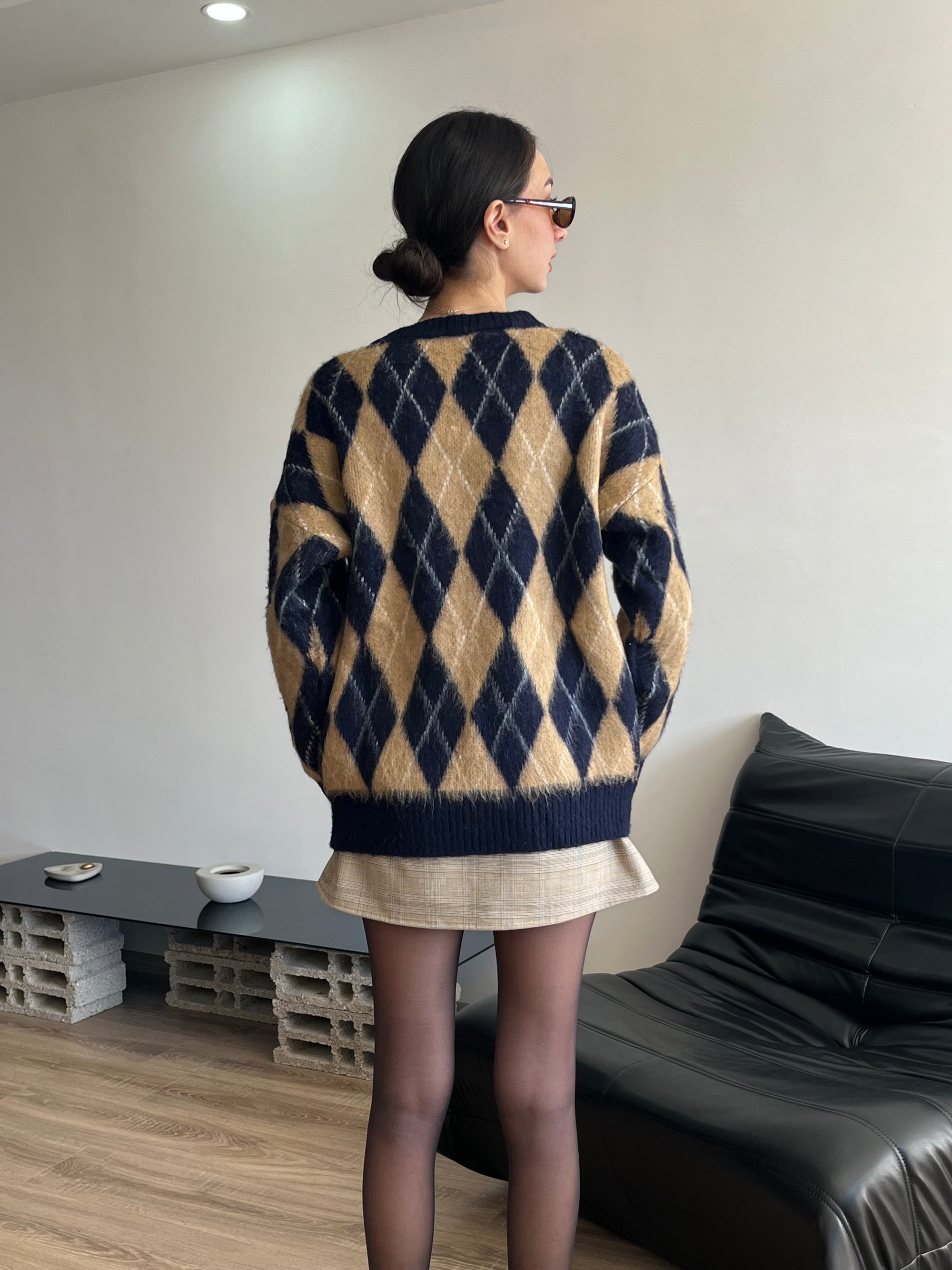 Baklava Desen Oversize Kazak (Lacivert)