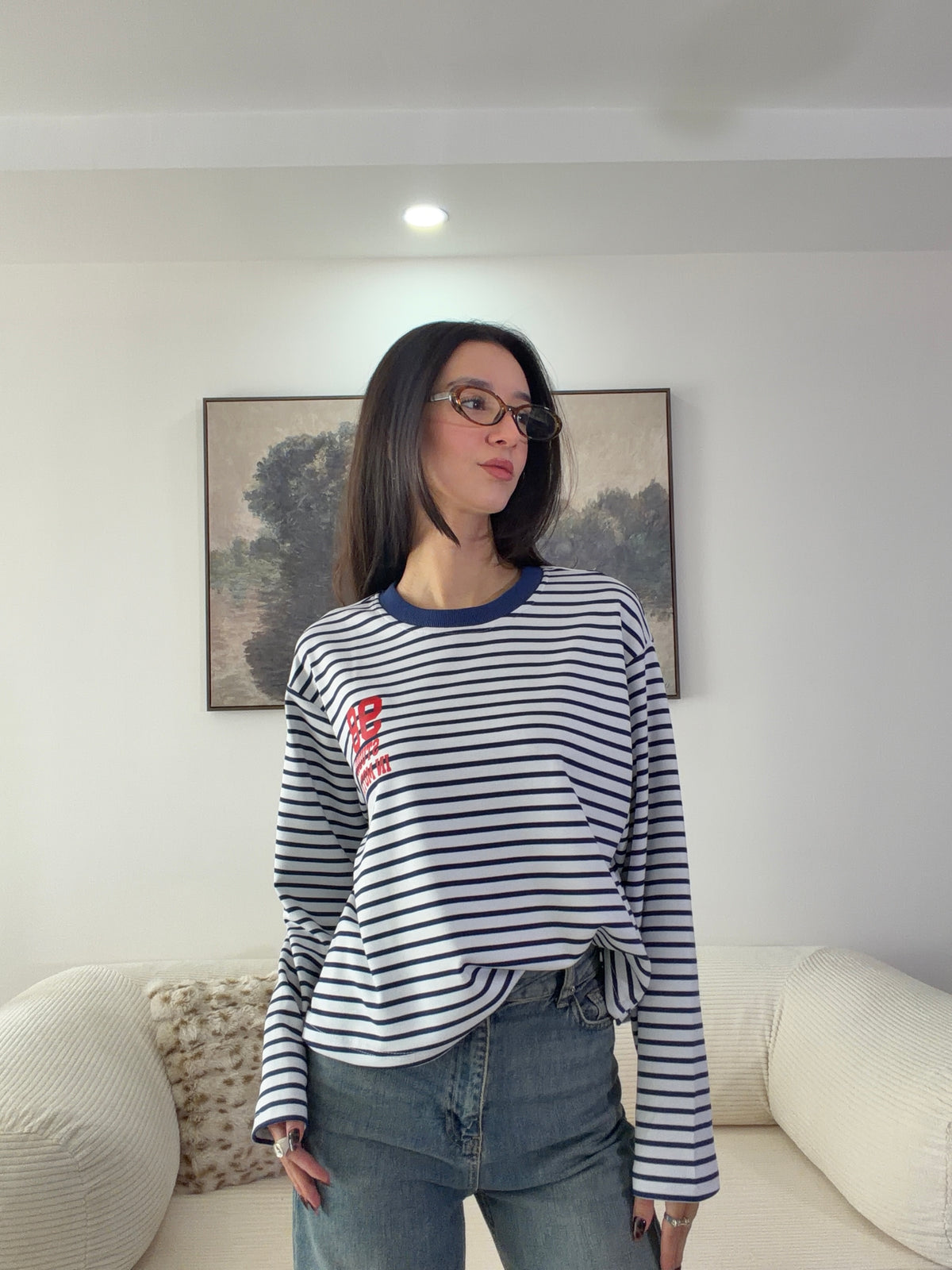 Çizgili Bluz (Lacivert)