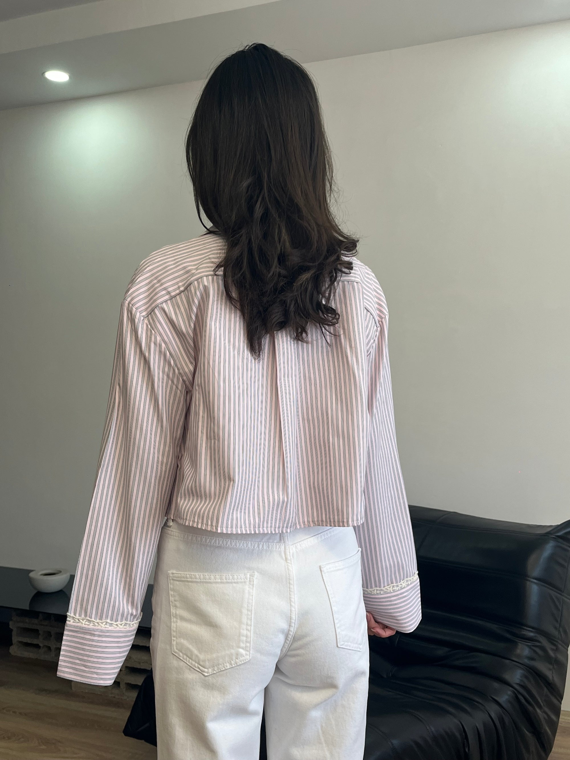 Çizgili Crop Gömlek (Toz Pembe)
