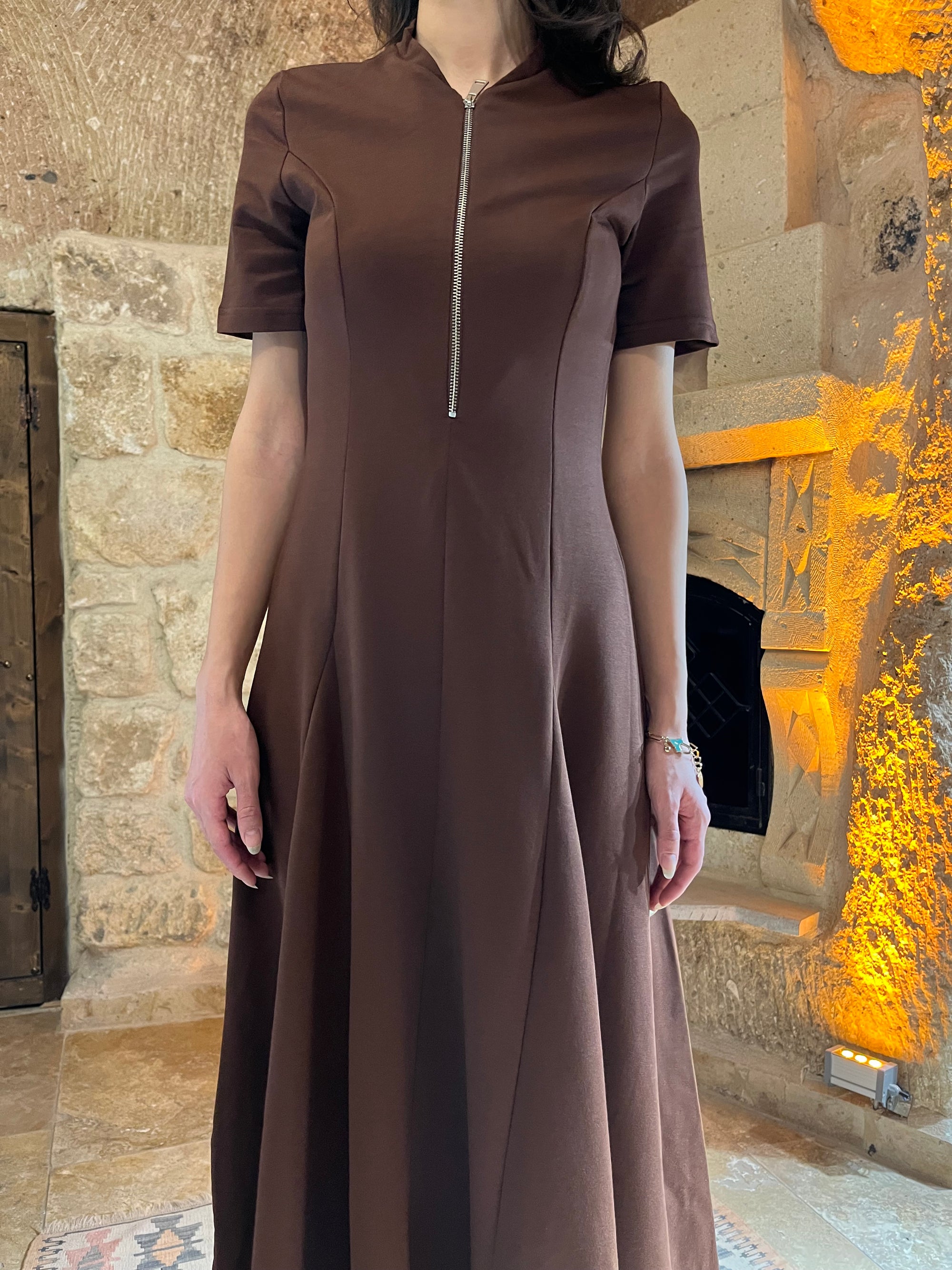 Premium Fermuarlı Elbise (kahverengi)