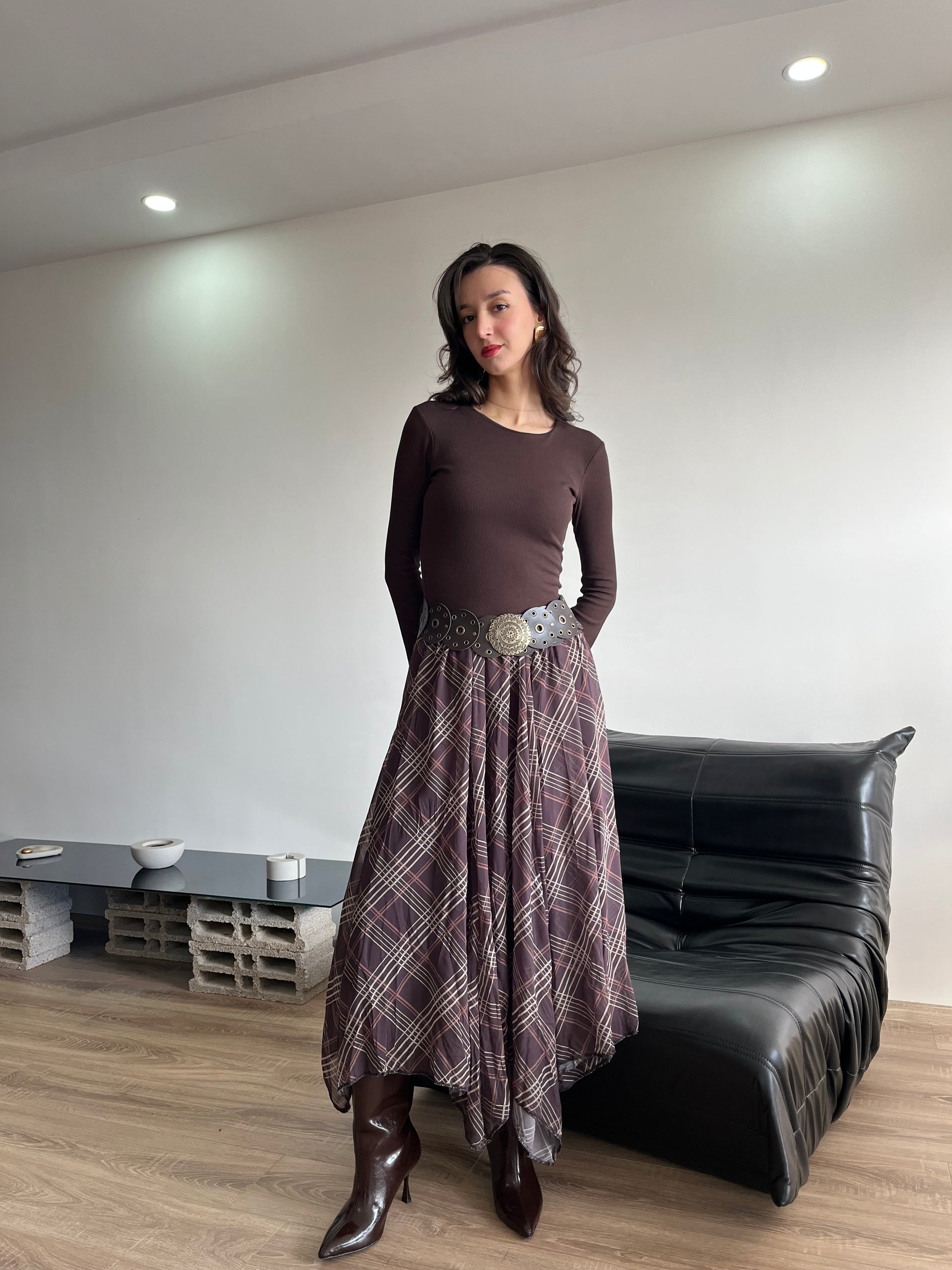 Şifon Asimetrik Etek (kahverengi)