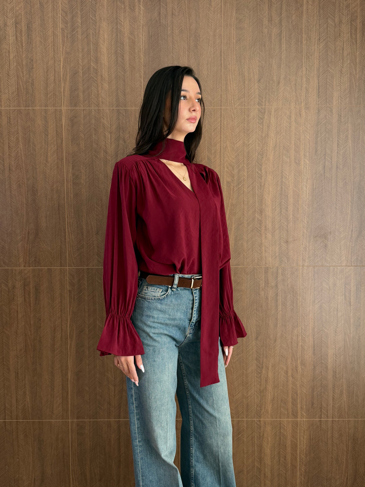 Fularlı Modal Bluz (Bordo)