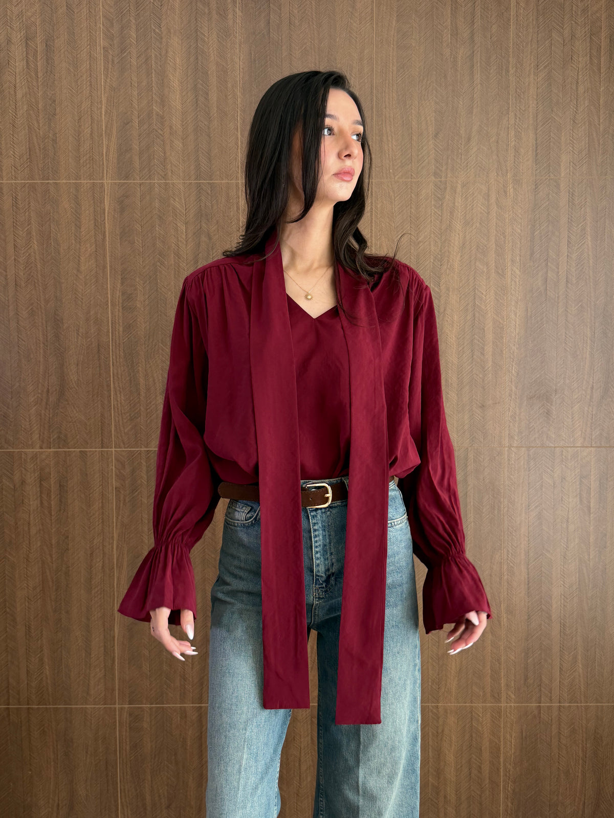 Fularlı Modal Bluz (Bordo)