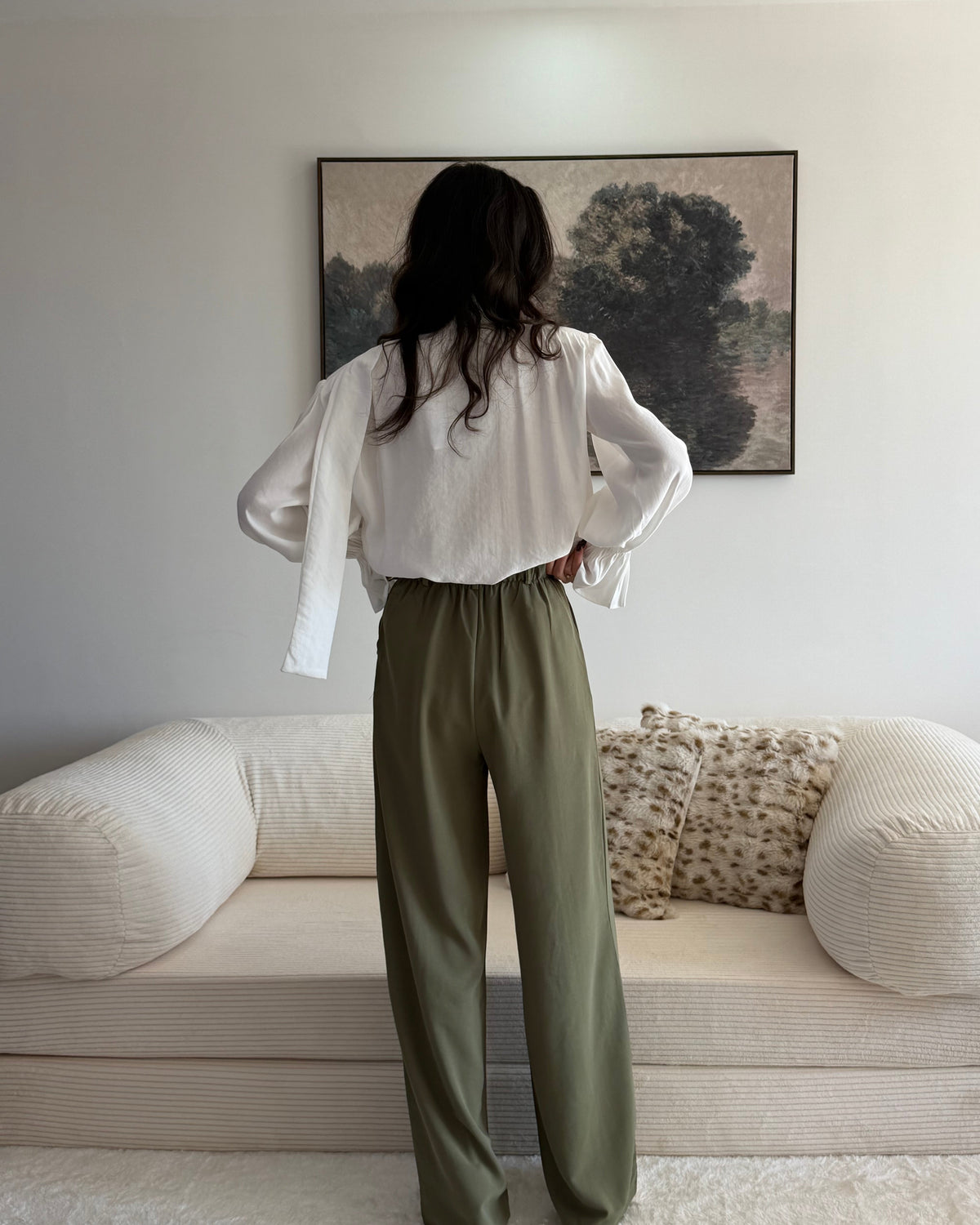 Bel Lastik Detay Pileli Basic Pantolon (Haki)