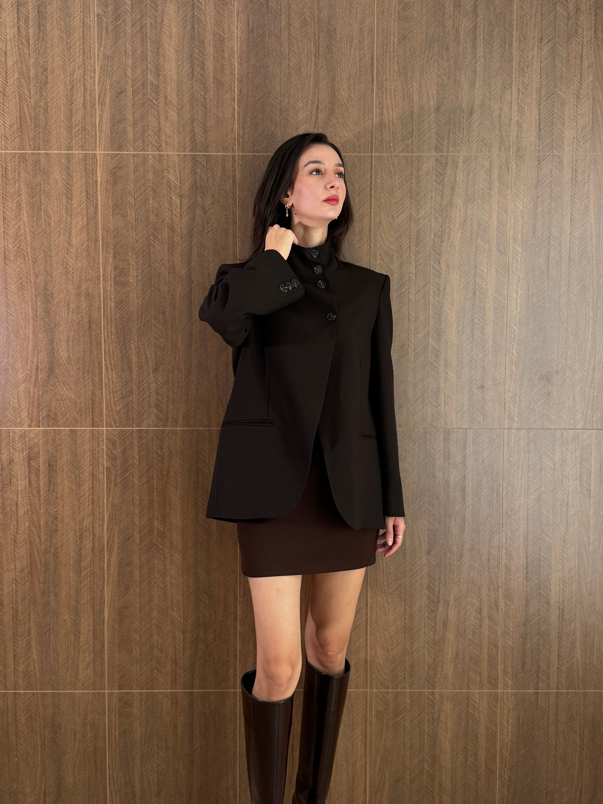 Zr Model Dik Yaka Blazer Ceket (Koyu kahve)