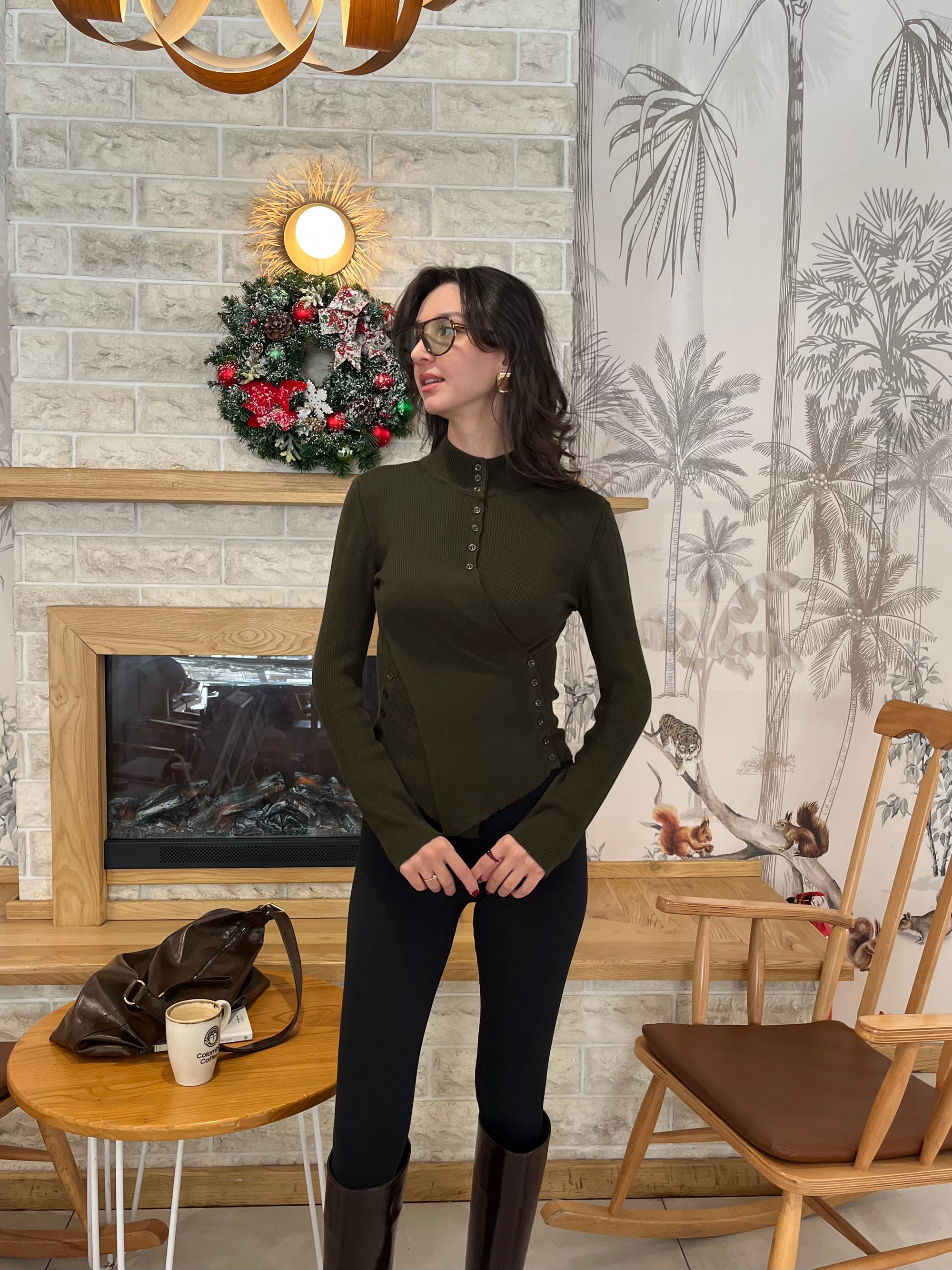 Asimetrik Kesim Fit Triko Bluz (hâkî)