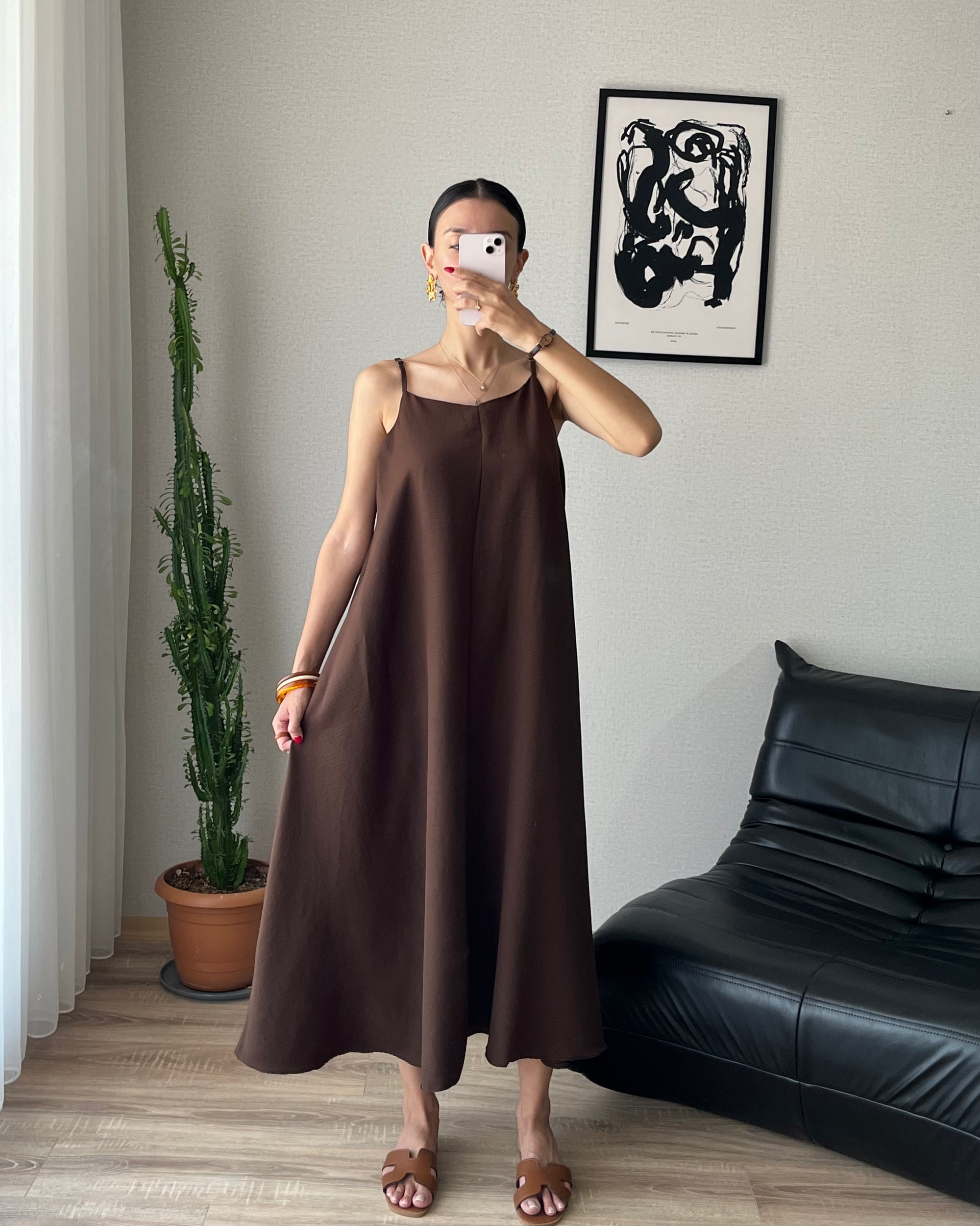 Askılı Salaş Elbise (Kahverengi)