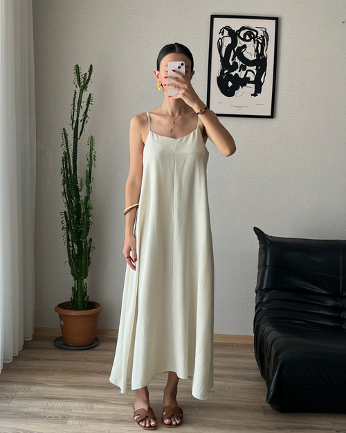 Askılı Salaş Elbise (Bej)