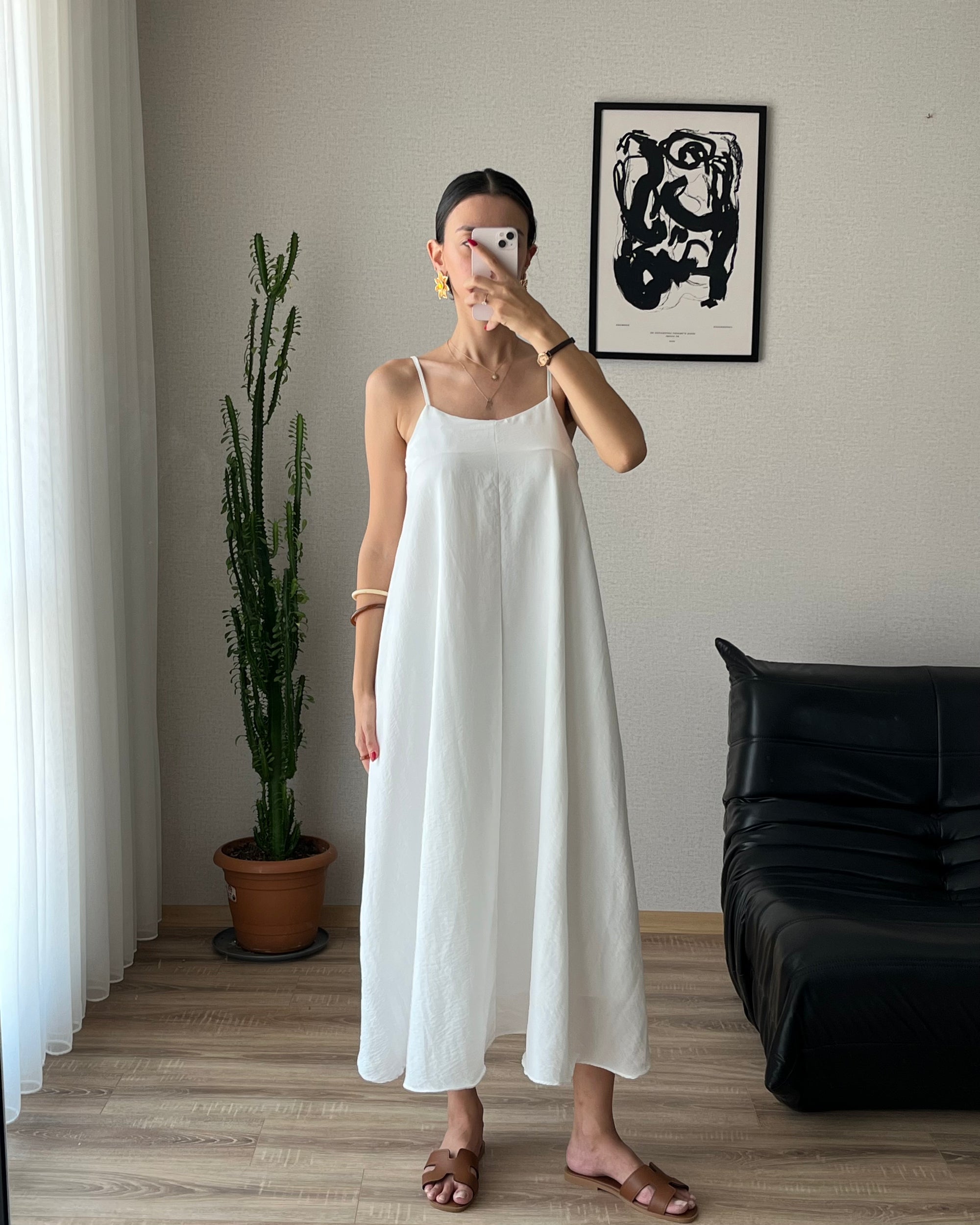 Askılı Salaş Elbise (Beyaz)