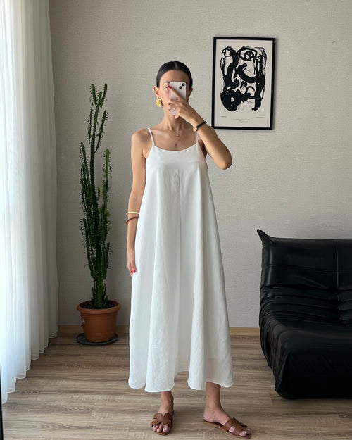 Askılı Salaş Elbise (Beyaz)