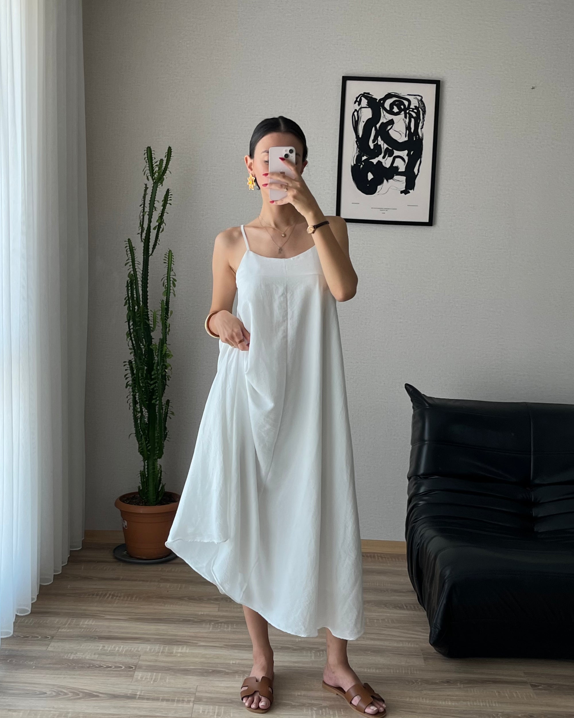 Askılı Salaş Elbise (Beyaz)