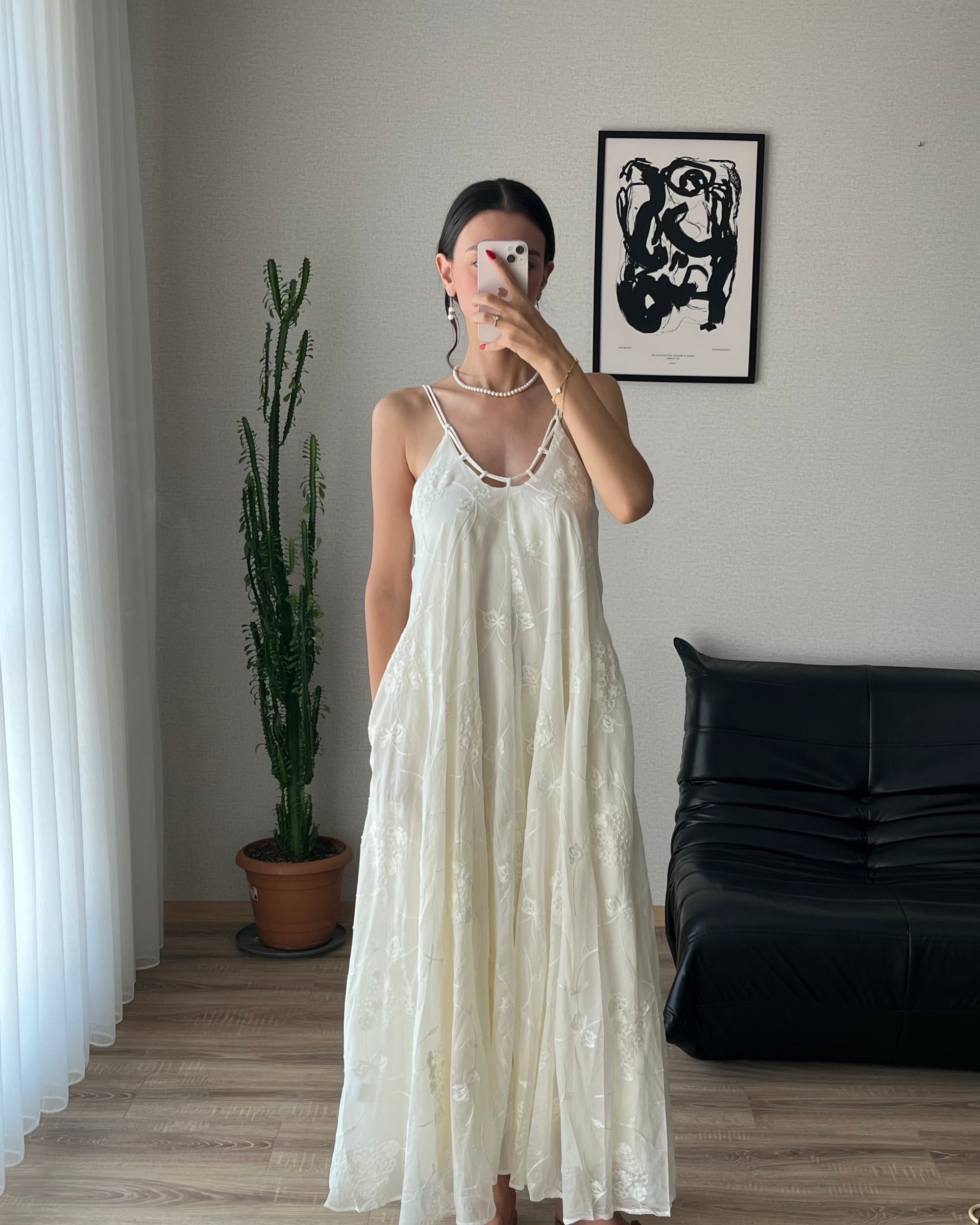 Dantel İşleme Askılı Salaş Elbise