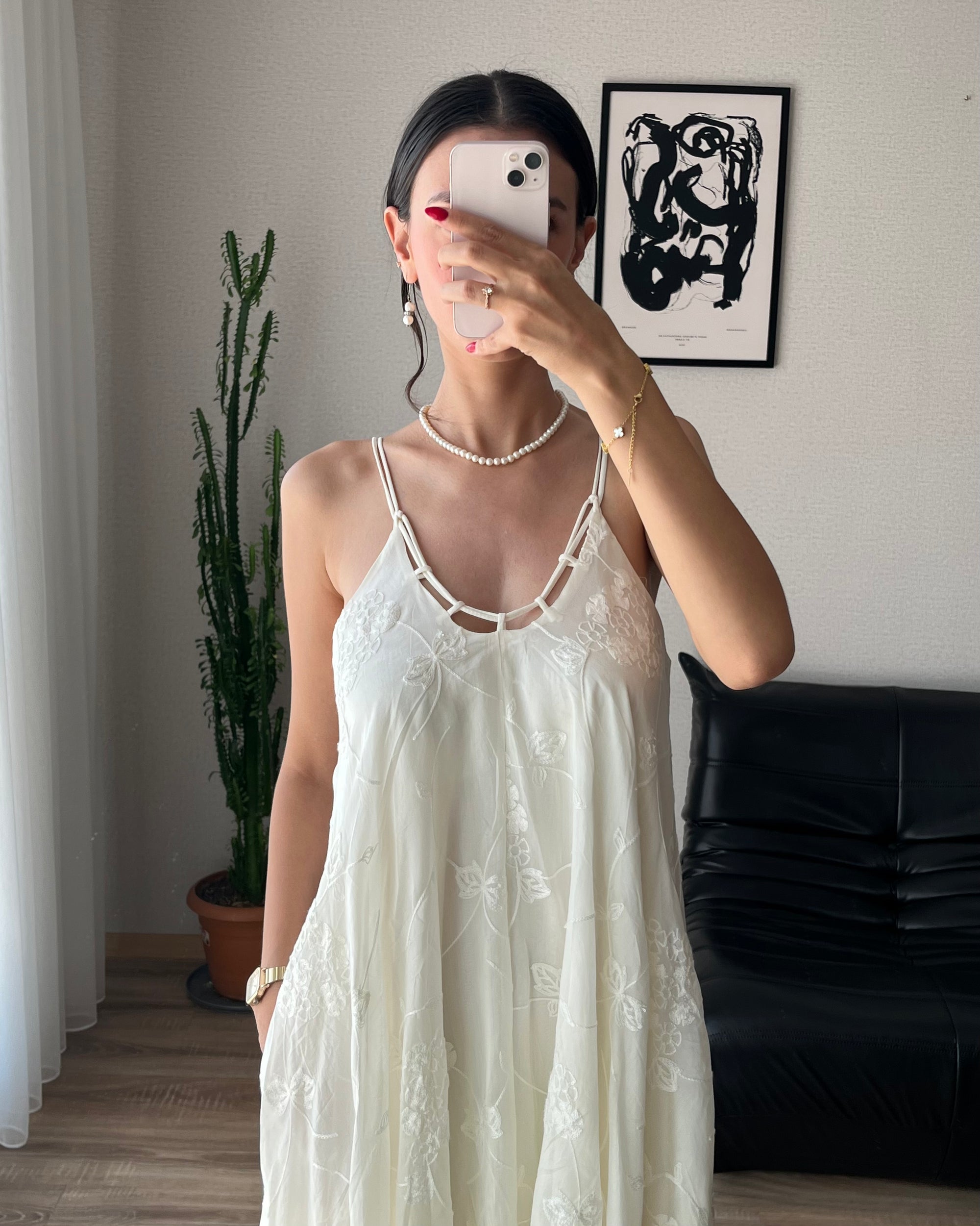 Dantel İşleme Askılı Salaş Elbise