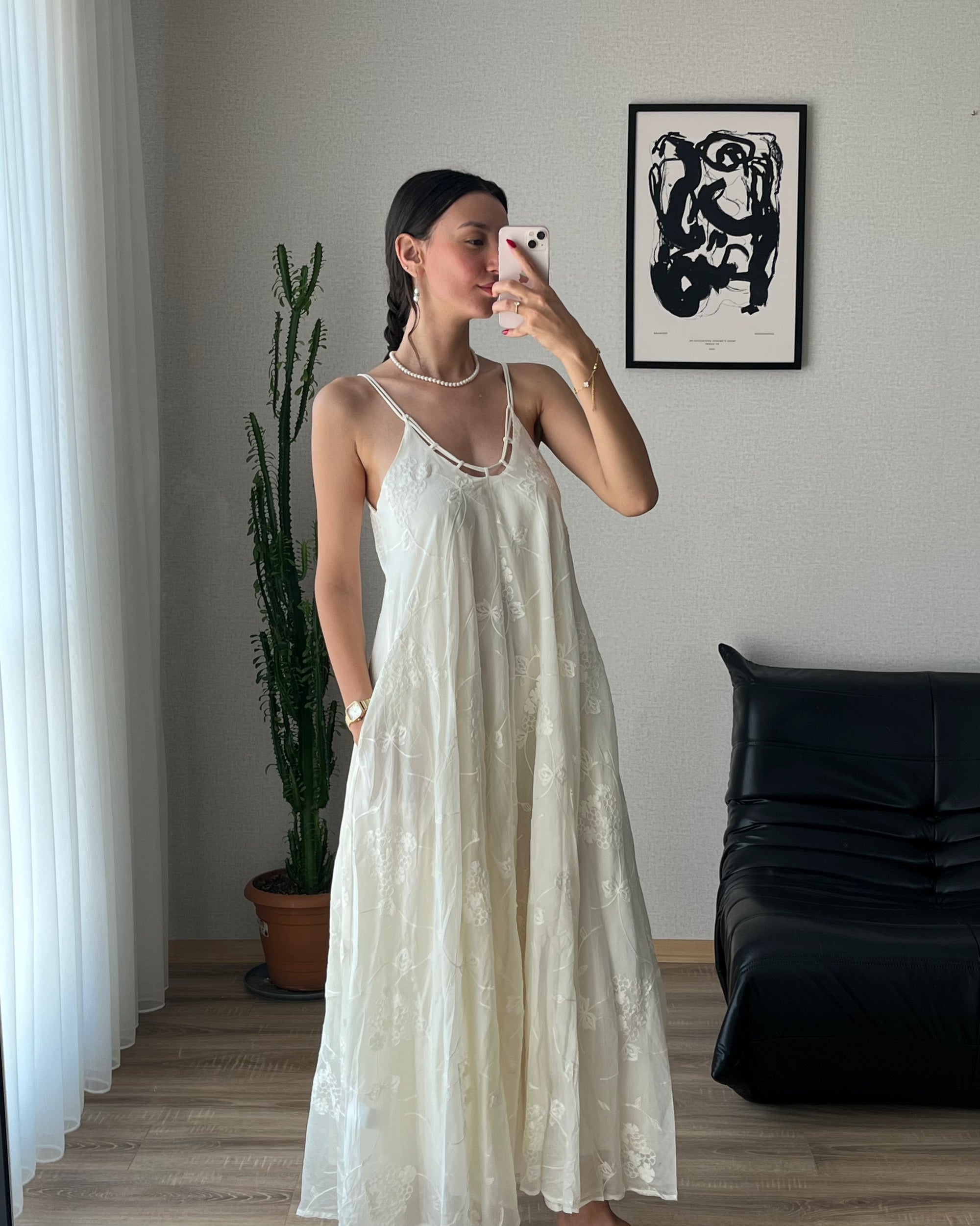 Dantel İşleme Askılı Salaş Elbise