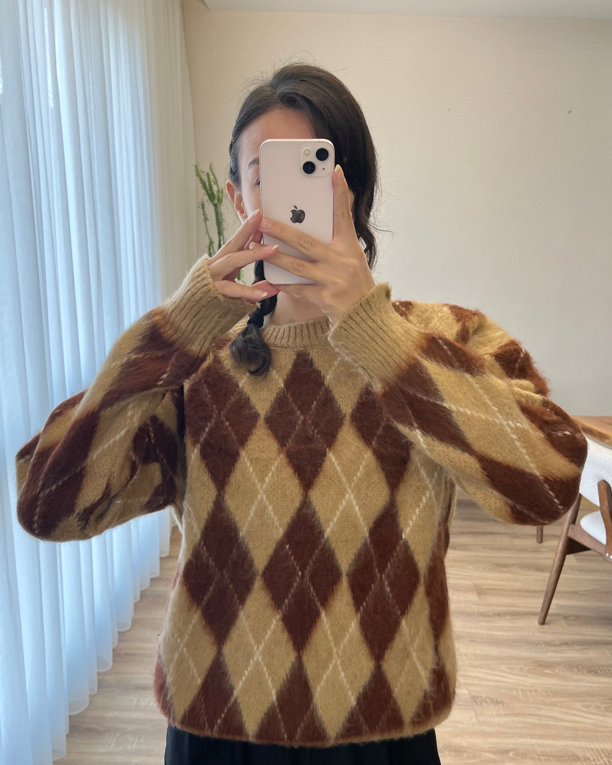 Baklava Desen Oversize Kazak (Kahverengi)