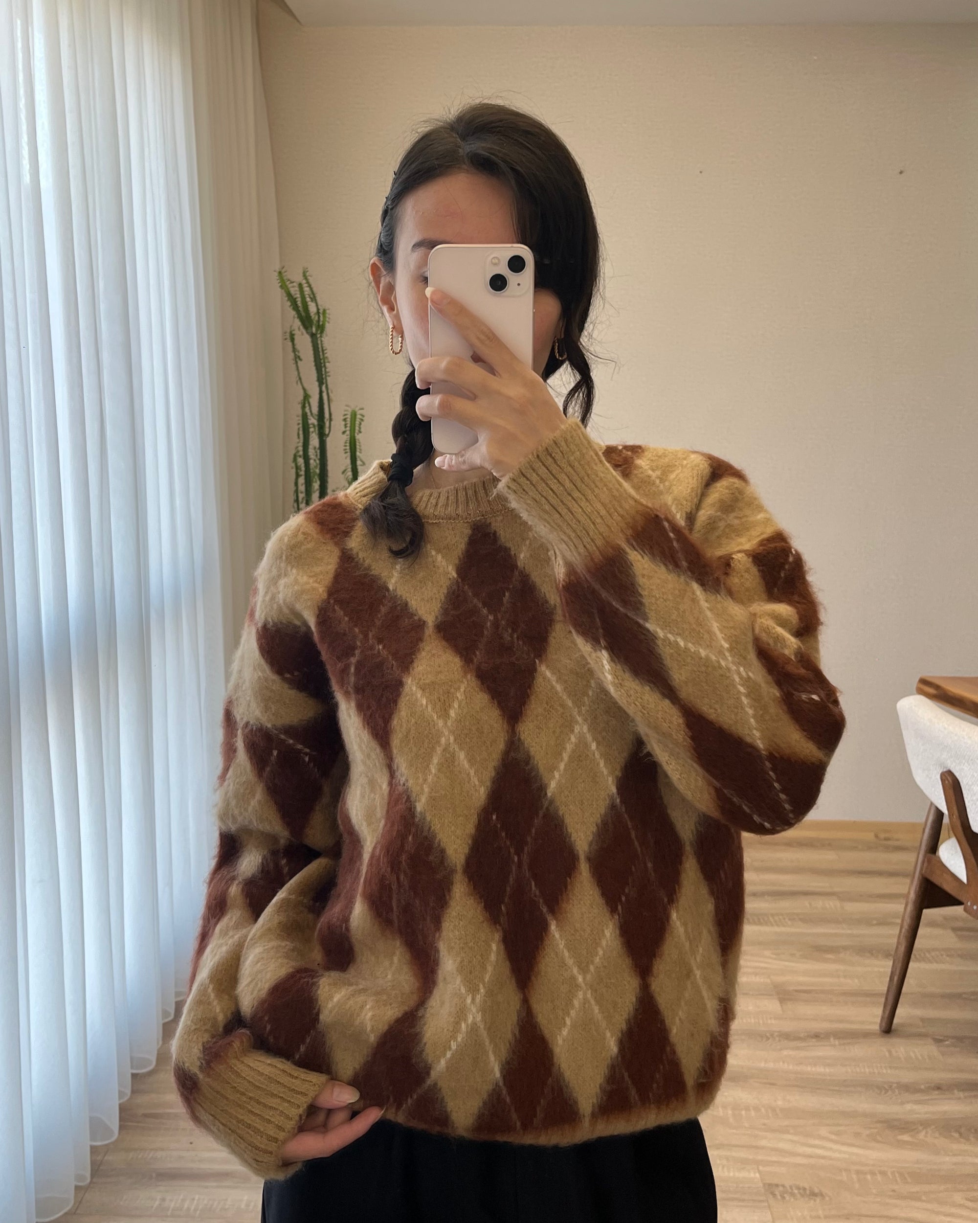 Baklava Desen Oversize Kazak (Kahverengi)