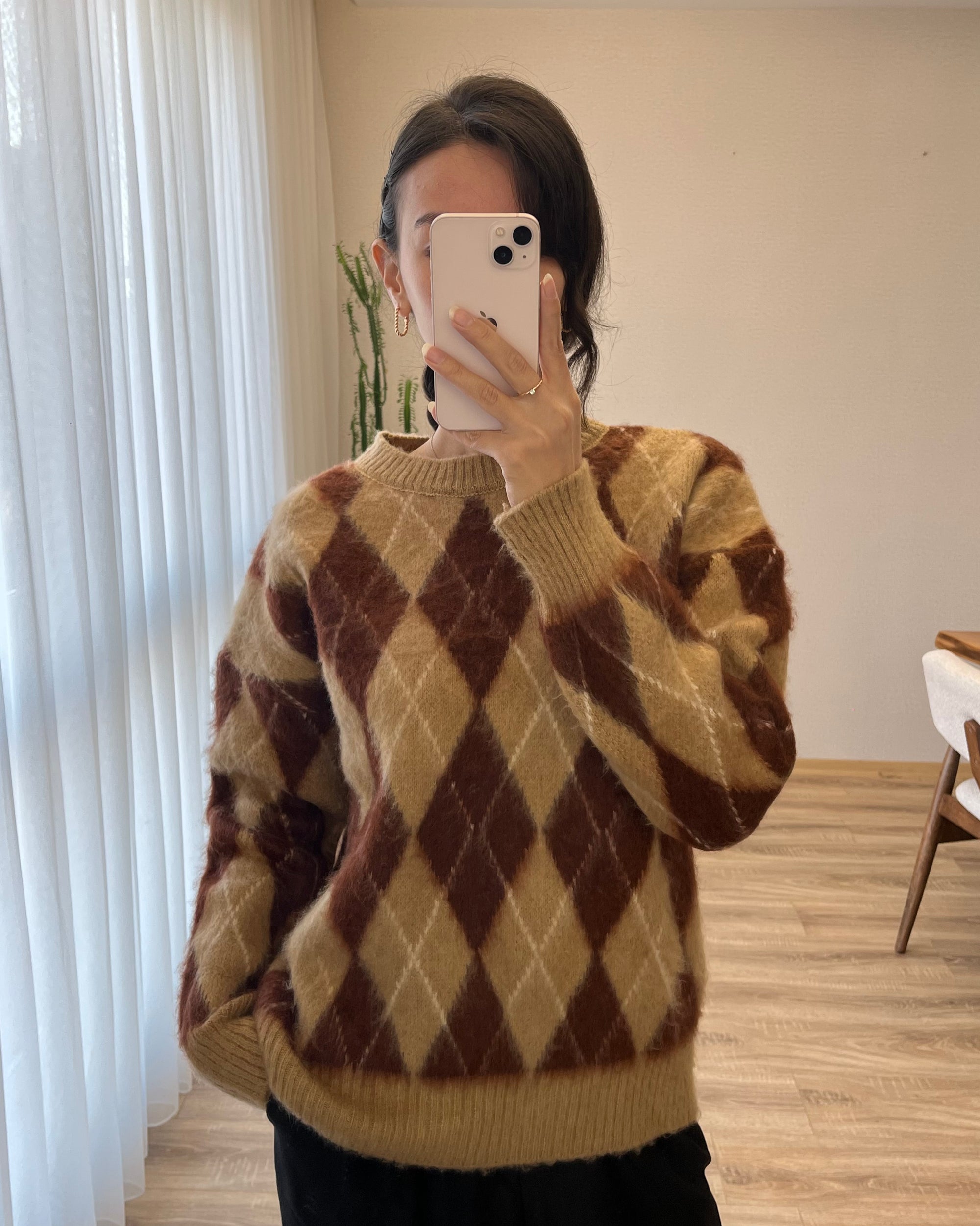 Baklava Desen Oversize Kazak (Kahverengi)