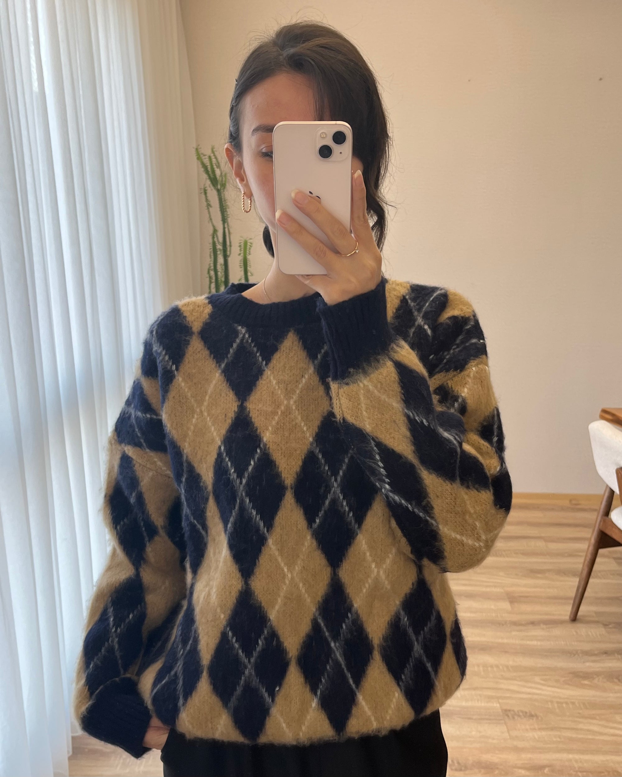 Baklava Desen Oversize Kazak (Lacivert)