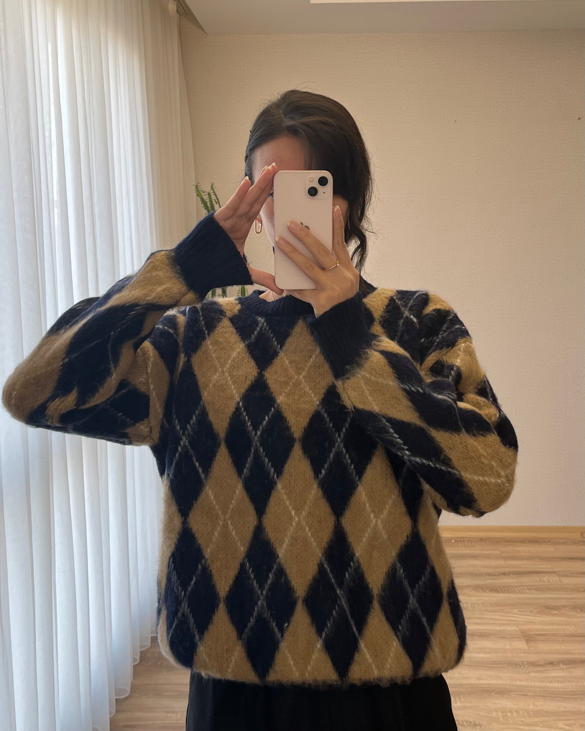 Baklava Desen Oversize Kazak (Lacivert)