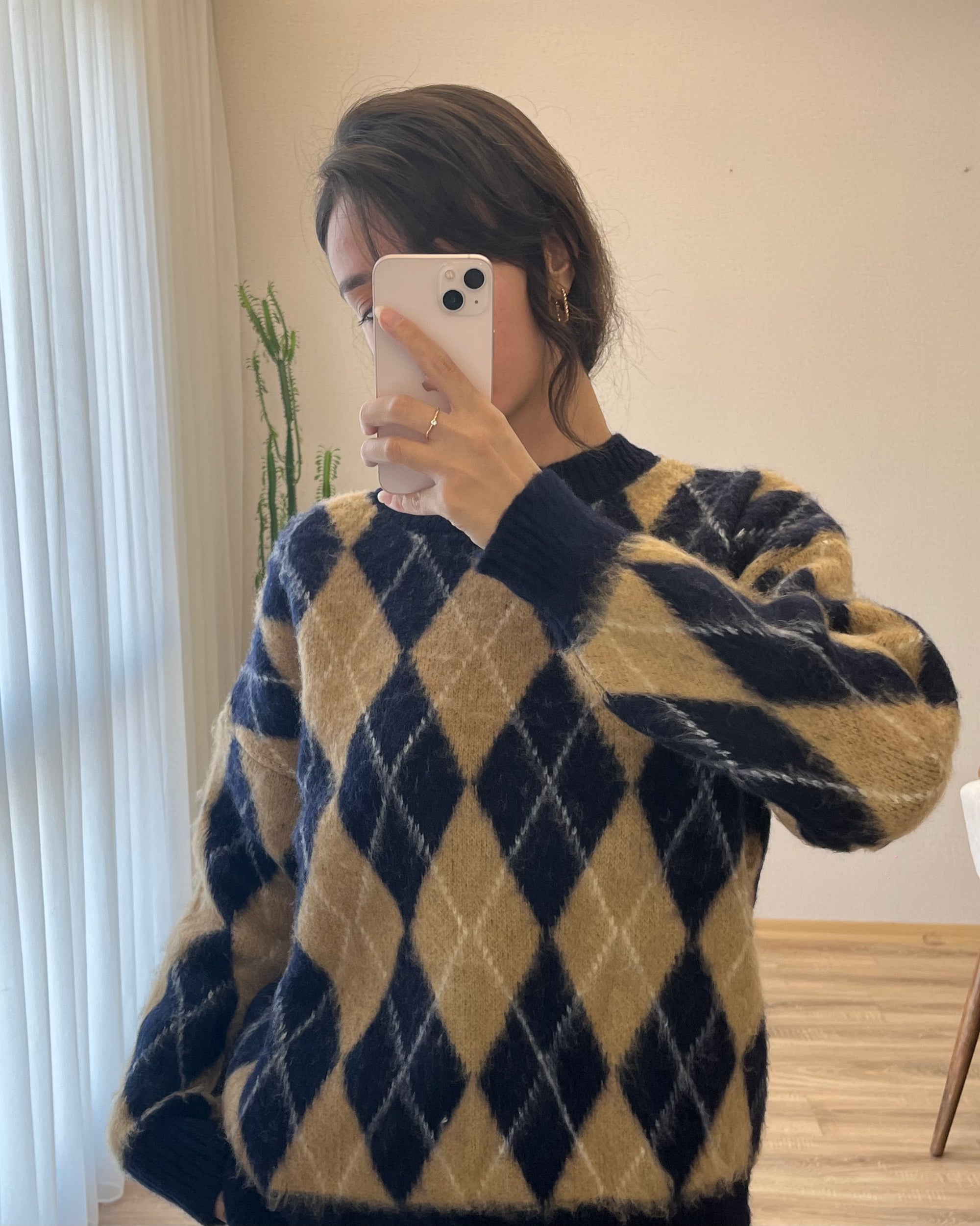 Baklava Desen Oversize Kazak (Lacivert)